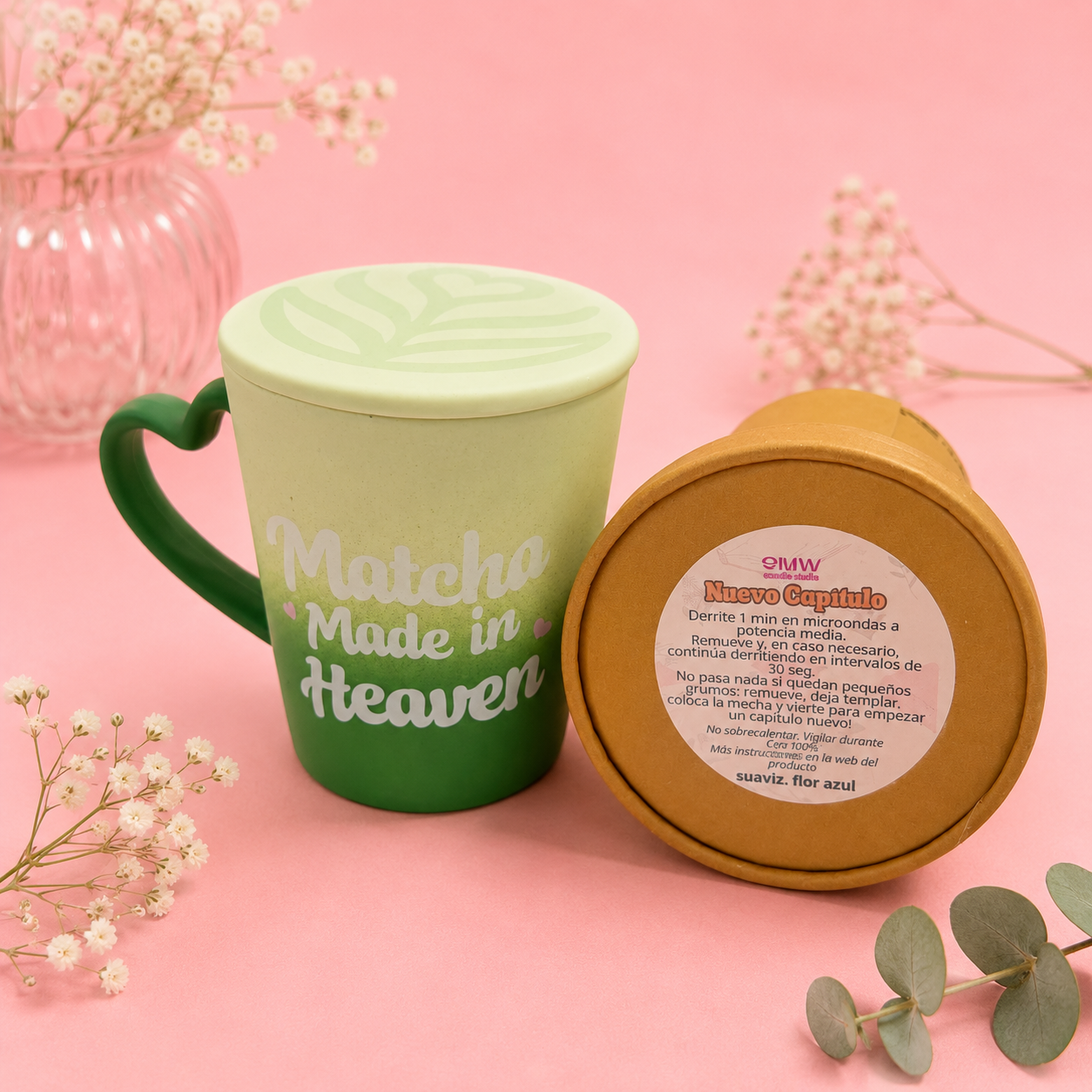 Vela Taza Matcha aroma Matcha Latte + Recarga Matcha Fresa (700 gr)