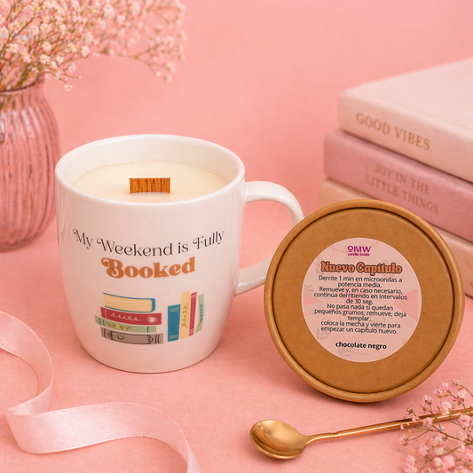 Vela Taza Bookish de Leche caliente + Recarga a elegir (400gr)